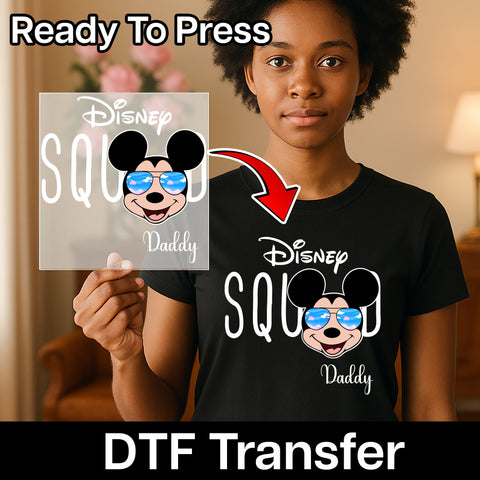 Cute Disney Daddy Squad & Mickey DTF Transfer for Family Group Shirts Unmatched Family Disney Vacation Apparel