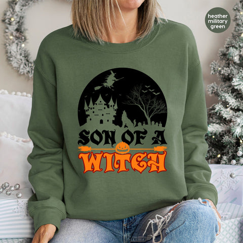 Funny Halloween Witch DTF Transfer for Group Shirts or Hoodies - Retro Cute Cartoon Broomstick Pumpkin Iron-On Apparel