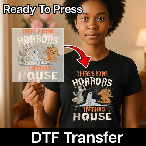 Funny Halloween DTF Transfer for Spooky Party Shirts - Playful Ghost Pumpkin & Mummy Iron-On Design for Family Apparel