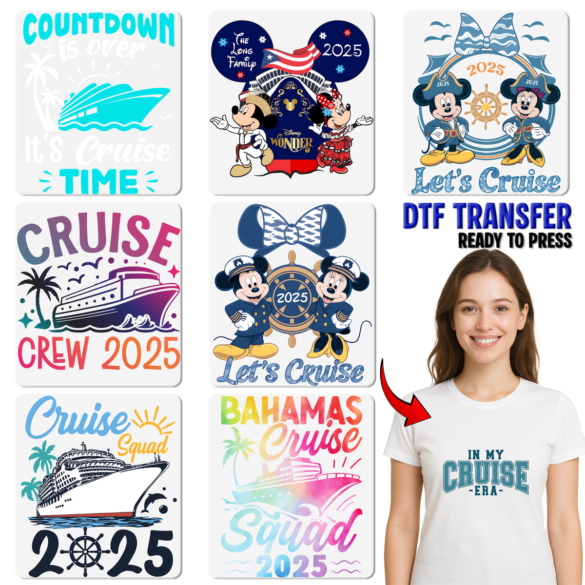 Cruise 2025 DTF Transfer Ready To Press Cute Tropical Cruise Squad Shirt for Family & Friends Vacation