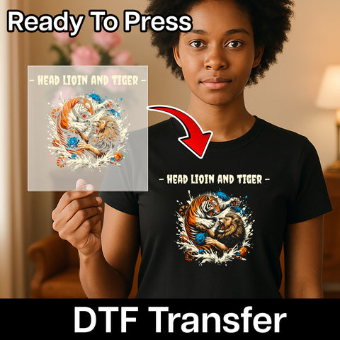 Bold Lion Tiger Battle DTF Transfer Ready to Press for Wildlife Lovers Shirt, Animal Fight T-shirt, Big Cat Apparel