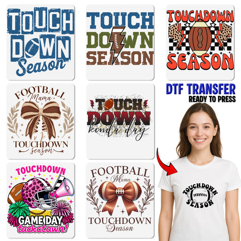 Football Touchdown Season DTF Transfer Cute Retro Ready To Press Iron-On Sports Apparel for Game Day Shirts