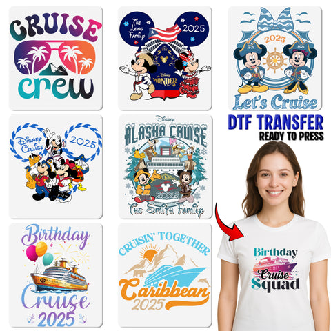 Birthday Cruise 2025 Cute DTF Transfer for Family Shirts Iron-On Ready to Press Party Apparel for Cruise Enthusiasts