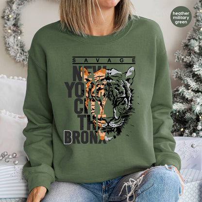 Iron-On DTF Transfer for New York City Urban Wildlife Bronx Pride T-Shirt, Bold Tiger Graphic, Trendy Animal Lover Apparel
