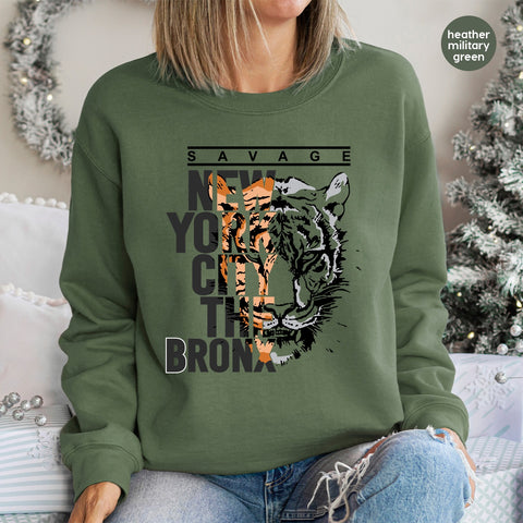 Iron-On DTF Transfer for New York City Urban Wildlife Bronx Pride T-Shirt, Bold Tiger Graphic, Trendy Animal Lover Apparel