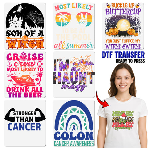 Funny Halloween Witch DTF Transfer for Group Shirts or Hoodies - Retro Cute Cartoon Broomstick Pumpkin Iron-On Apparel