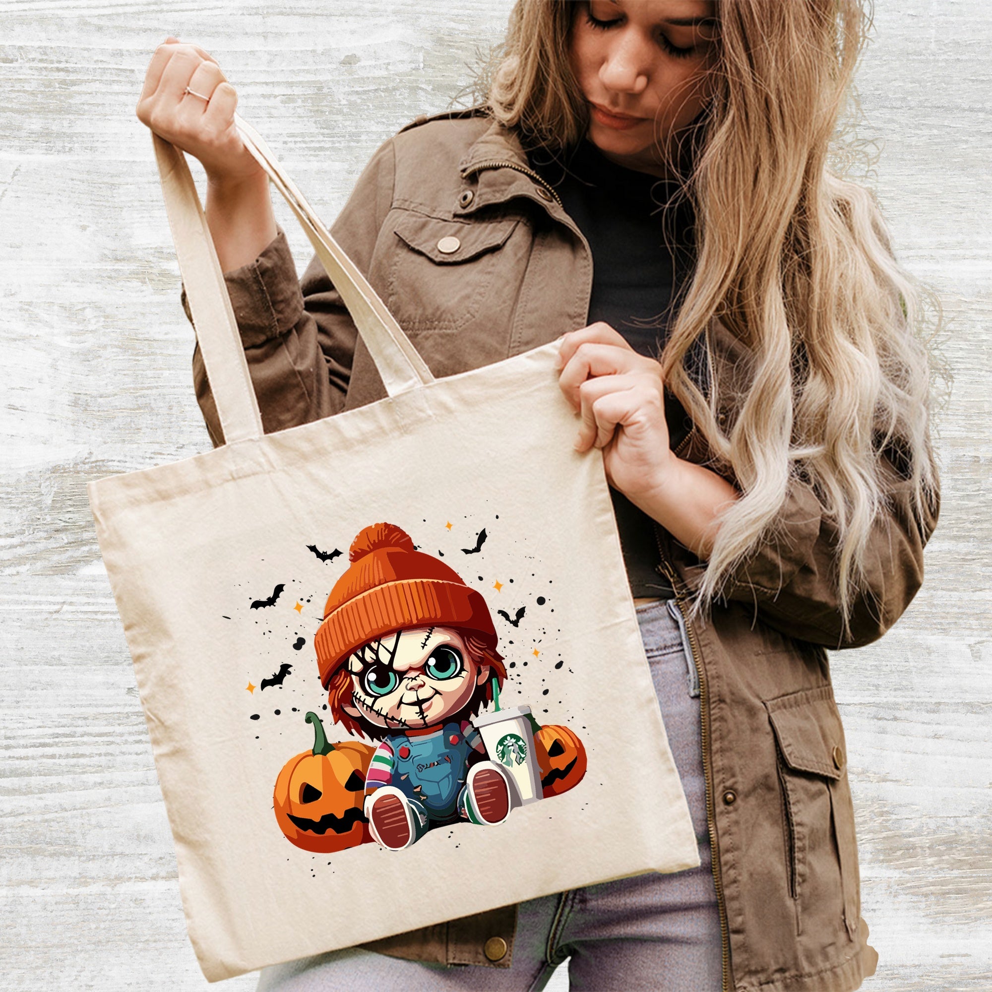 Cute Horror Halloween DTF Transfer Funny Iron-On for Coffee Lovers & Horror Fans Apparel