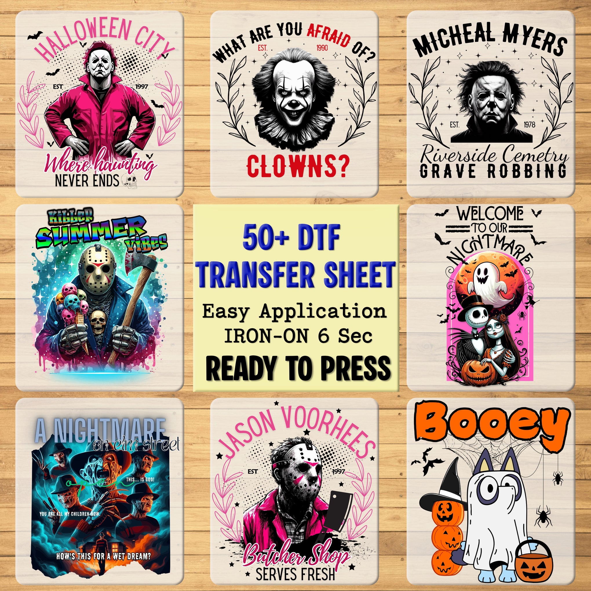 Funny Horror Movie Halloween DTF Transfer Ready To Press Iron-On for Gothic Retro Apparel & Halloween Enthusiasts