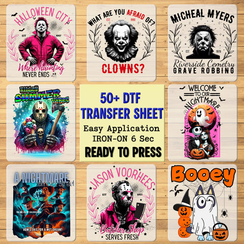 Funny Horror Movie Halloween DTF Transfer Ready To Press Iron-On for Gothic Retro Apparel & Halloween Enthusiasts