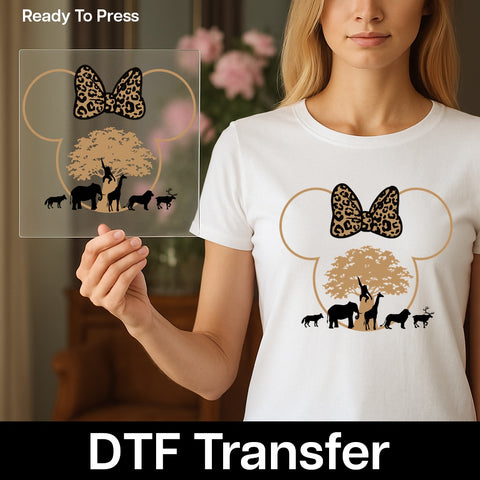 Leopard Print Mouse Ears Safari DTF Transfer | Cute Wildlife Silhouette Iron-On for Family & Friends T-shirts & Apparel