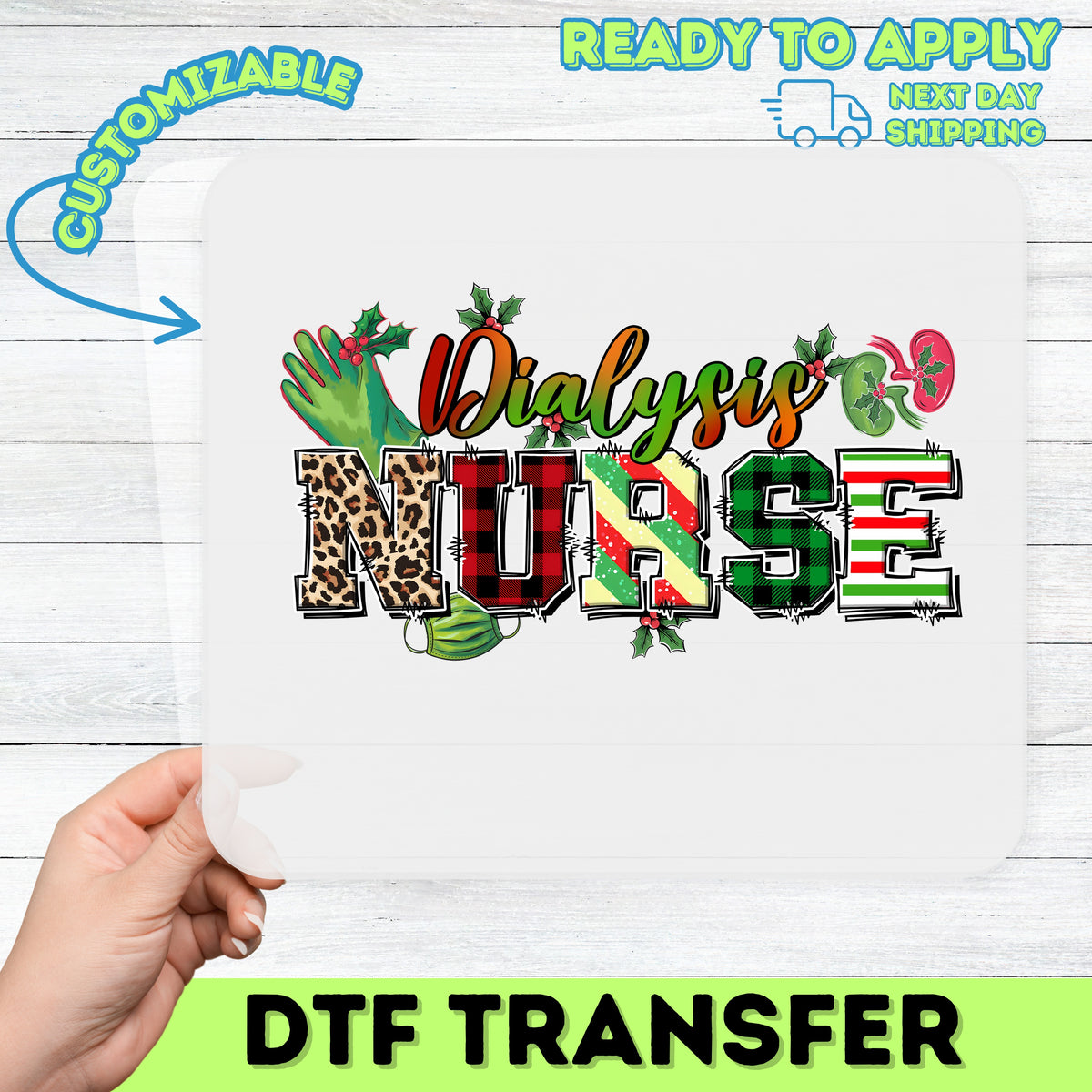 Cute Christmas Dialysis Nurse DTF Transfer - Ready To Press Festive Nurse Apparel, Iron-On Holiday Wear for Healthcare Workers