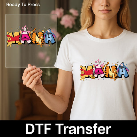 Classic Cartoon MAMA DTF Transfer for Mother's Day Cute Family Theme Iron-On Shirt Gift
