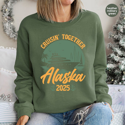Cruisin' Together Alaska 2025 Vintage Retro DTF Transfer for Family & Friends Cruise T-Shirt, Ready To Press Nautical Theme Apparel