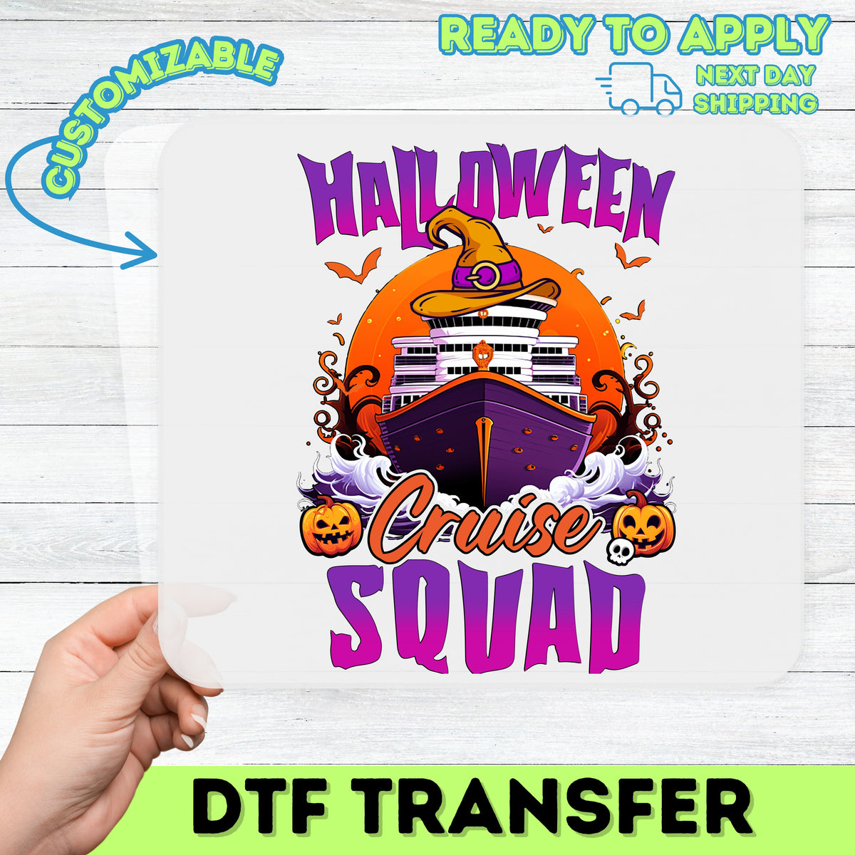 Iron-On Halloween Cruise Squad DTF Transfer - Funny & Festive Witch Character Ready To Press for T-shirts & Hoodies - Group Apparel