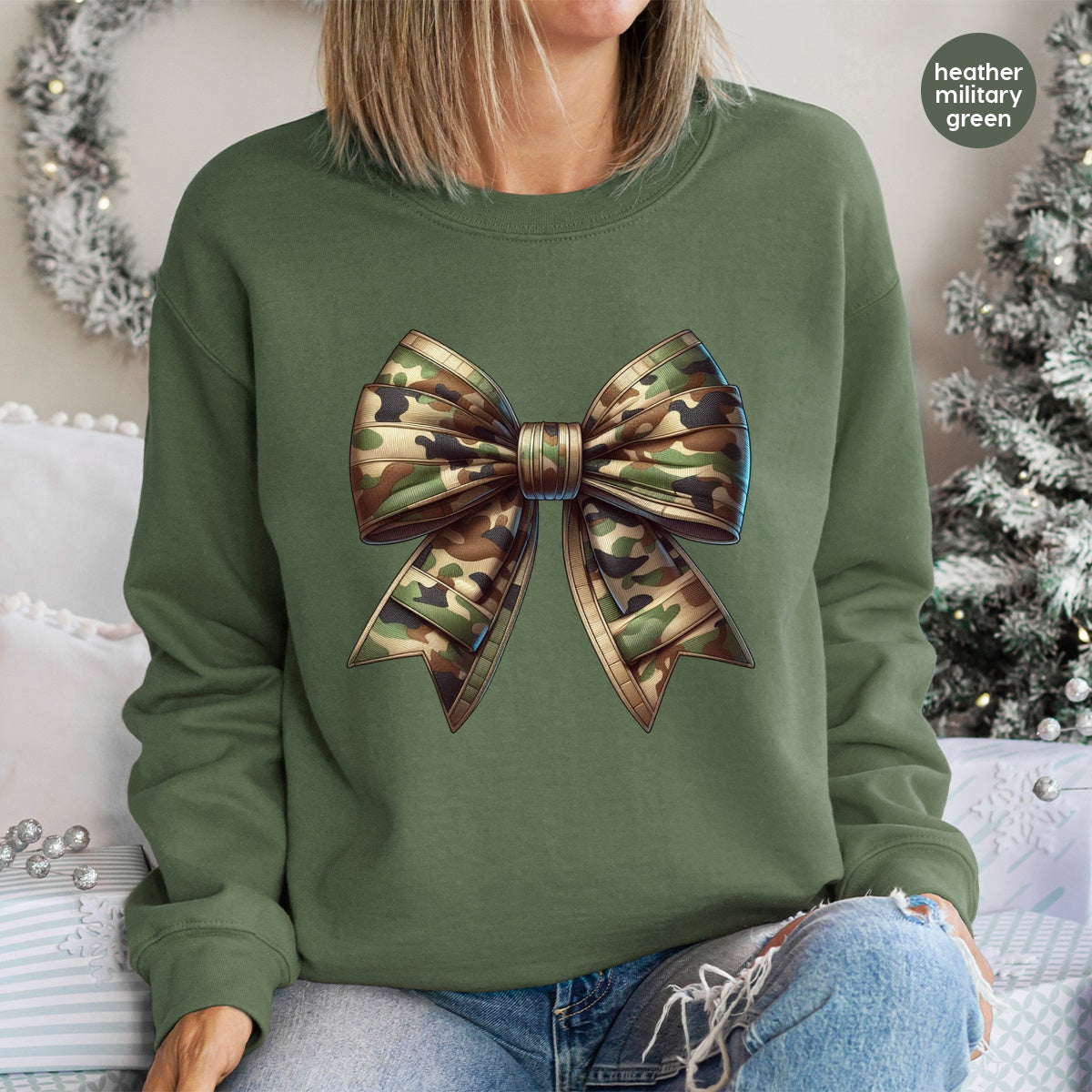 Realistic Camouflage Bow DTF Transfer - Army Support Apparel or Ready To Press Iron-On Military Theme for T-Shirts & More