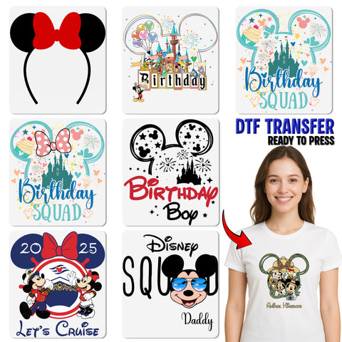 Magical Birthday Squad Ready To Press DTF Transfer with Castle & Fireworks for Theme Park Apparel