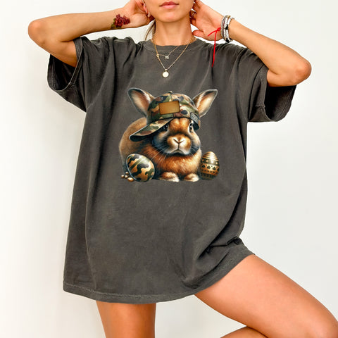 Cute Camo Easter Bunny DTF Transfer, Funny Rabbit Camouflage Design for Military Family T-Shirts & Hoodies