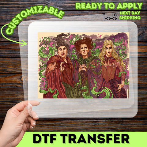 Funny Halloween Witch Trio DTF Transfer, Ready To Press Iron-On for Spooky Nostalgic Apparel, T-Shirt or Sweatshirt