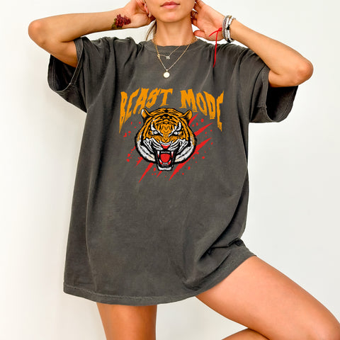 Empowering Beast Mode DTF Transfer Apparel - Bold Tiger Print Ready to Press for Motivational Shirts & Fitness Enthusiasts