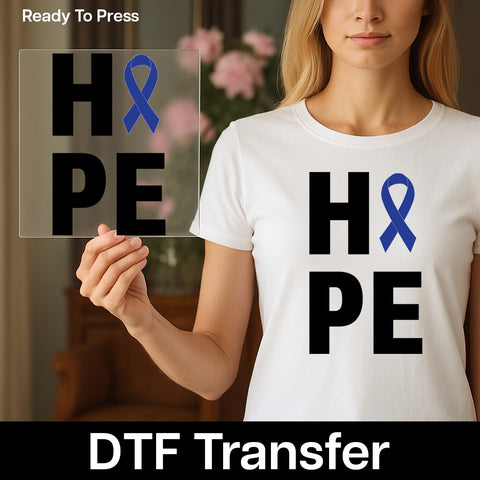 Support & Solidarity DTF Transfer Iron-On Blue Ribbon Awareness Apparel Family & Healthcare Gift Charity Event T-Shirt Ready to Press