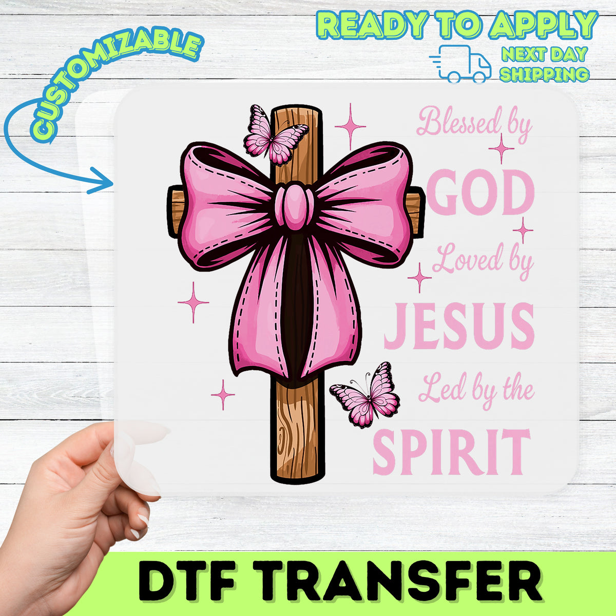 Christian Faith DTF Transfer for Cute Religious Apparel, Ready to Press Pink Cross & Butterfly Shirts for Church Events & Gatherings