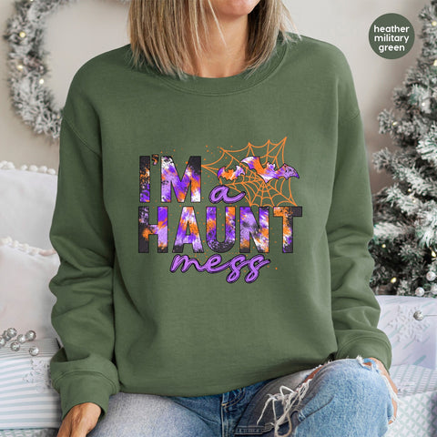 Funny Halloween DTF Transfer - 'I'M a HAUNT Mess' Iron-On for Adults Halloween Parties & Group Apparel