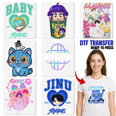 Anime Pop Culture Group Celebration DTF Transfer for Teen T-Shirt - Kawaii K-pop Inspired Iron-On Ready To Press Apparel
