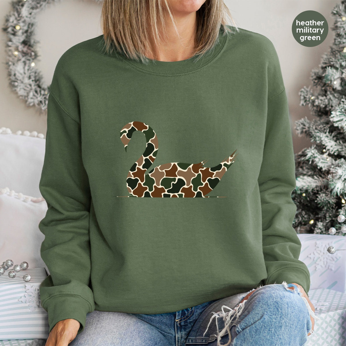 Camo Swan Silhouette Ready To Press DTF Transfer for Nature Enthusiast Apparel Hunting Outdoor Theme T-Shirt