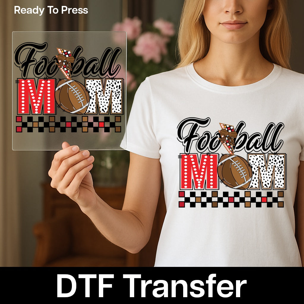 Cute Football Mom DTF Transfer Iron-On T-Shirt Design, Ready To Press Sports Theme with Leopard Print for Game Day