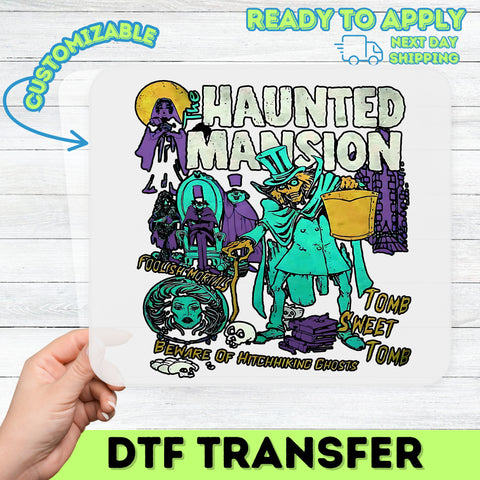 Funny Haunted Mansion Halloween DTF Transfer Iron-On for Disney Fans & Halloween Enthusiasts - Ready to Press Cute Ghostly T-Shirt Design