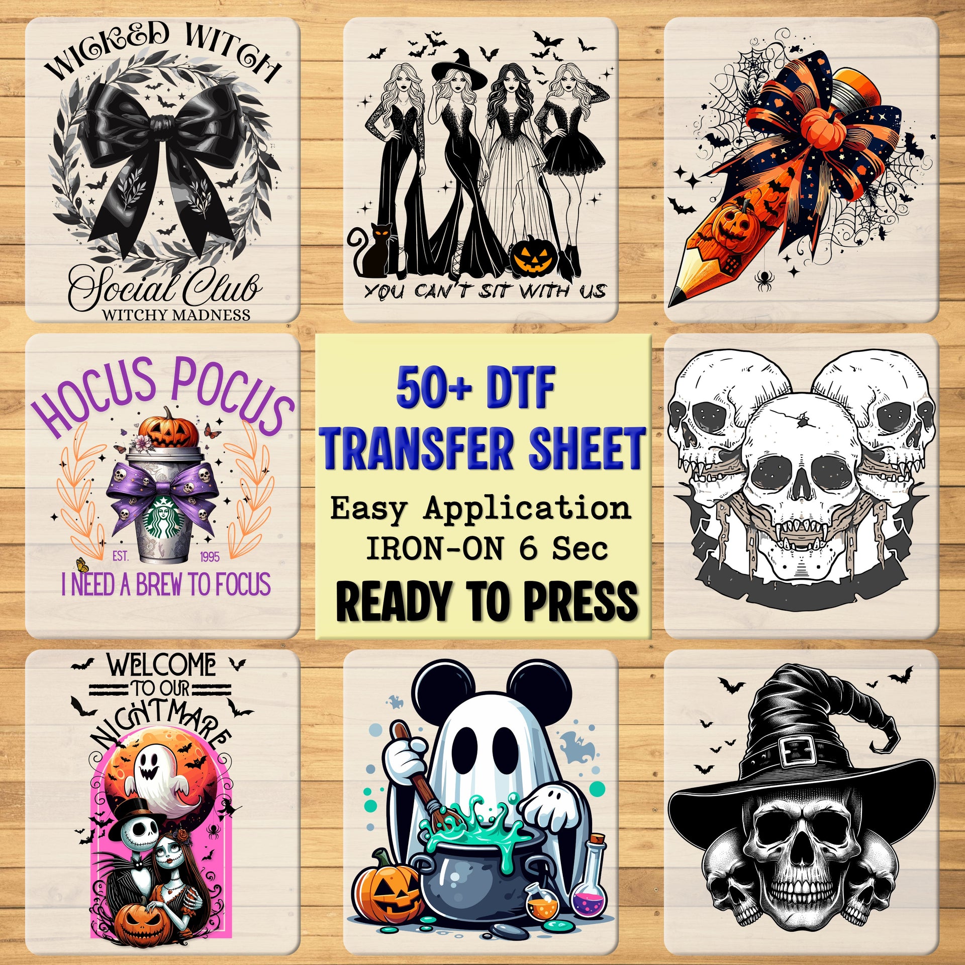 Funny Halloween Thug Life Horror Characters DTF Transfer Iron-On for T-Shirt & Sweatshirt Halloween Pop Culture Fans