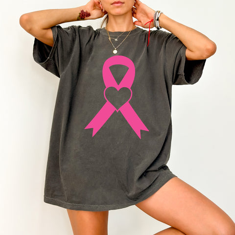 Breast Cancer Awareness Pink Ribbon DTF Transfer Heart Symbol Shirt for Survivors & Supporters