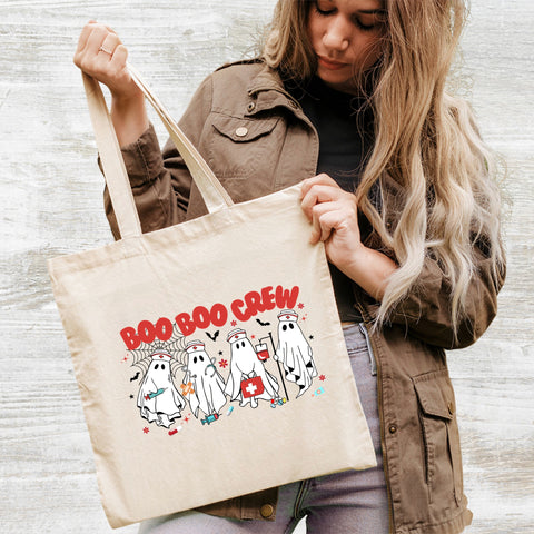 Cute Boo Boo Crew Medical Staff Halloween DTF Transfer Iron-On Funny Ghost Nurse T-Shirt Ready To Press Apparel