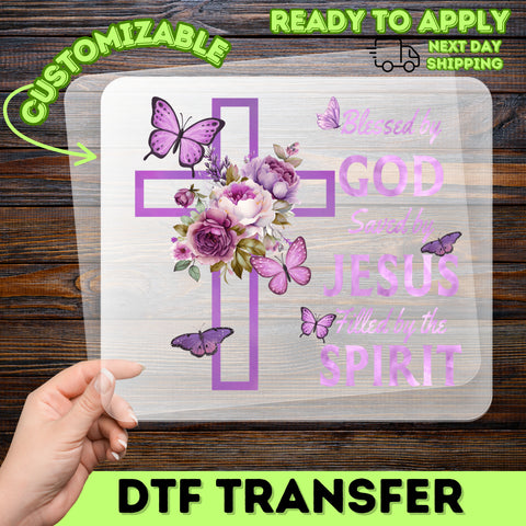 Elegant Floral Butterfly Cross Inspirational Religious DTF Transfer for Women's Christian Apparel, Ready To Press Faith Quote T-shirt