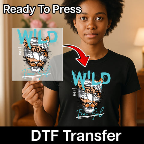 Bold Tiger Fierce Soul Wild Animal DTF Transfer Ready to Press T-Shirt for Adventure Enthusiasts & Animal Lovers