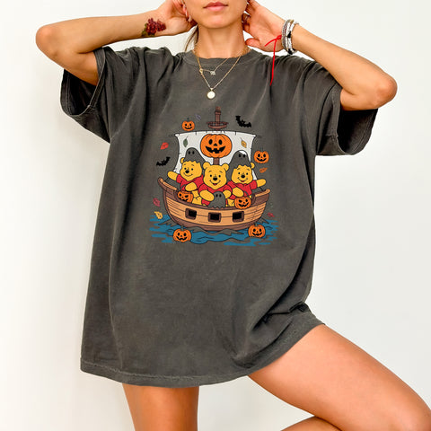 Cute Halloween Bears in Boat DTF Transfer Iron-On | Ready To Press Halloween T-Shirt Transfer for Family Fun & Disney Fans