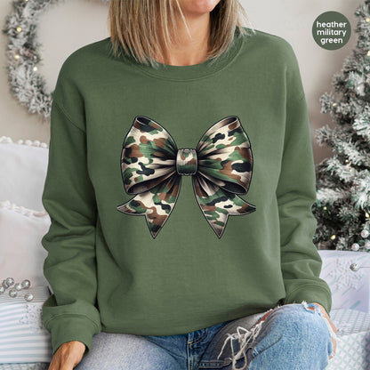 Camo Bow Cute DTF Transfer for Military Family & Outdoor Enthusiasts, Army Theme Ready To Press Iron-On Apparel Gift