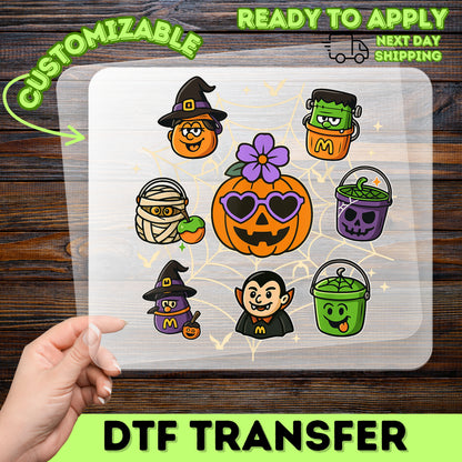 Cute Halloween Cartoon Characters DTF Transfer for Family & Kids Apparel - Ready To Press Iron-On Spooky Fun for T-Shirts & Hoodies