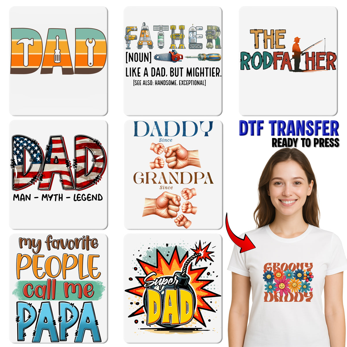Father's Day cute retro daddy and me dtf transfer iron-on ready to press for t-shirt or sweatshirt, i get it from my daddy matching design