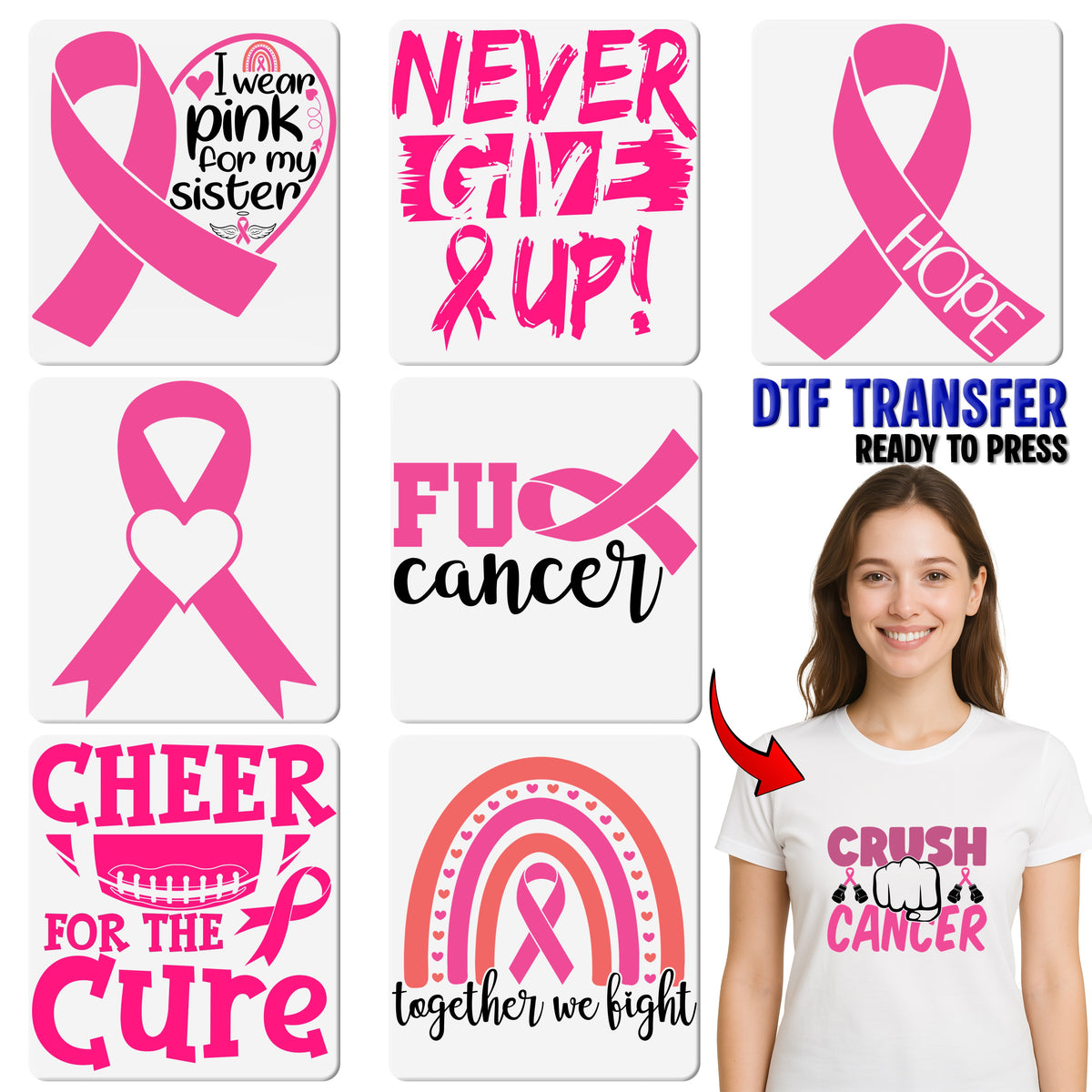Inspiring Breast Cancer Awareness Pink Ribbon DTF Transfer Ready To Press Motivational Apparel for Supporters