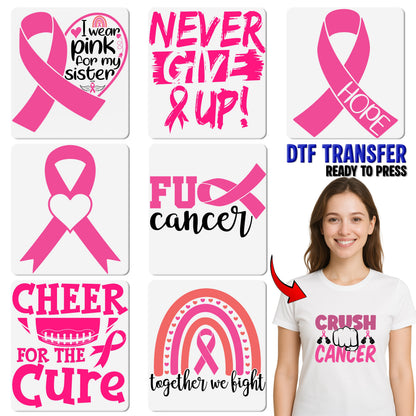 Inspiring Breast Cancer Awareness Pink Ribbon DTF Transfer Ready To Press Motivational Apparel for Supporters