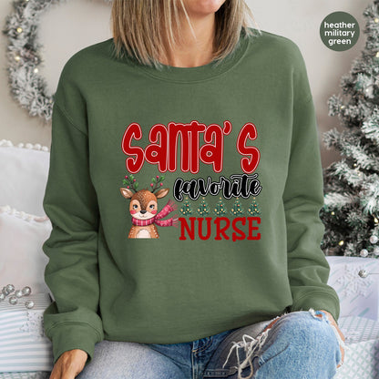 Santa's Favorite Nurse Funny Christmas DTF Transfer | Cute Holiday Iron-On for Nurses | Ready To Press T-shirt Apparel Gift