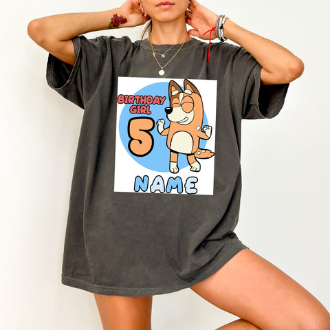 Cute Cartoon Dog 5th Birthday Girl DTF Transfer Ready To Press Iron-On for Kids T-Shirt Apparel Custom Name