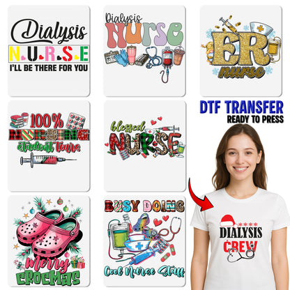 Cute Dialysis Nurse DTF Transfer Iron-On for Healthcare Team Apparel, Vibrant Medical Professional Gift, Ready To Press