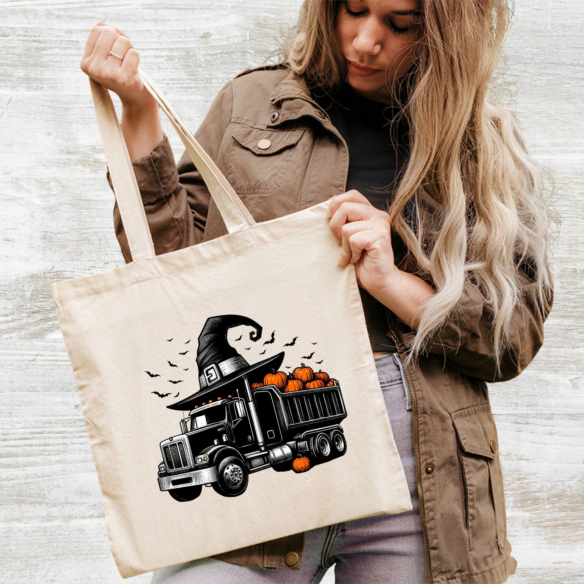 Funny Halloween Truck DTF Transfer | Ready to Press Pumpkin Patch Big Rig Shirt | Cute Witch Hat Vintage Apparel for Halloween Lovers
