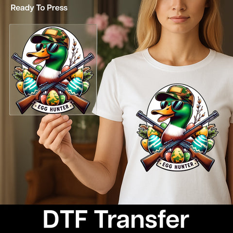 Funny Hunting Easter Iron-On DTF Transfer for T-Shirt - Duck Hunting Humor Design - Ready to Press Apparel for Hunters & Outdoor Enthusiasts