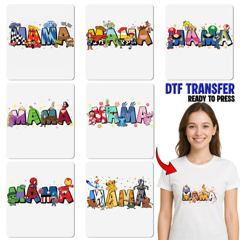 Cute Monsters MAMA DTF Transfer Ready to Press Iron-On for Family Movie Shirt - Perfect for Moms - Cartoon Character Tee