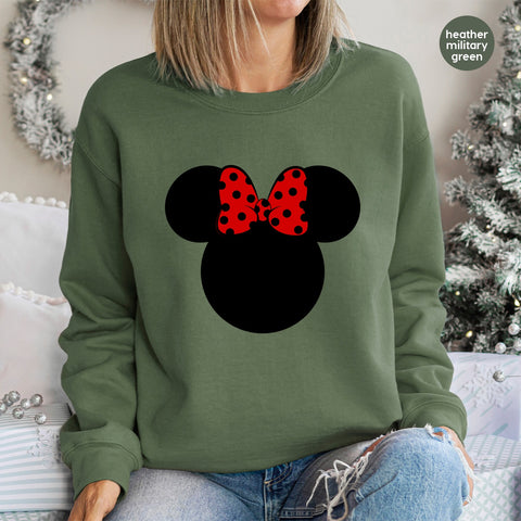 Cute Retro Cartoon Red Bow DTF Transfer for Family Shirts, Ready To Press, Iron-On for Theme Park & Friends Reunions