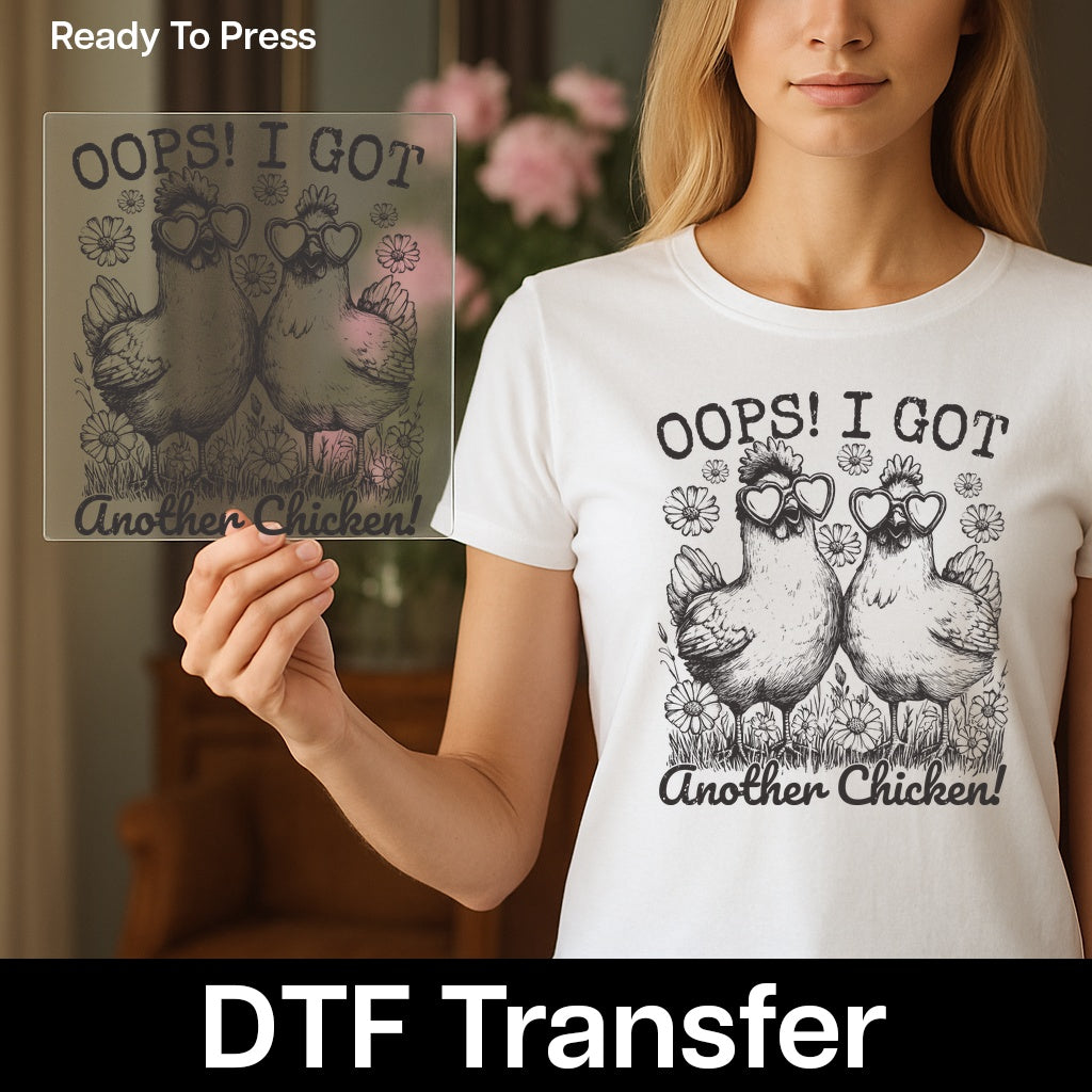 Funny Chicken DTF Transfer for Farm Lovers in Heart Sunglasses Cute Rustic Chickens Ready to Press Iron-On T-Shirt Gift
