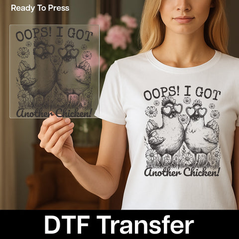 Funny Chicken DTF Transfer for Farm Lovers in Heart Sunglasses Cute Rustic Chickens Ready to Press Iron-On T-Shirt Gift